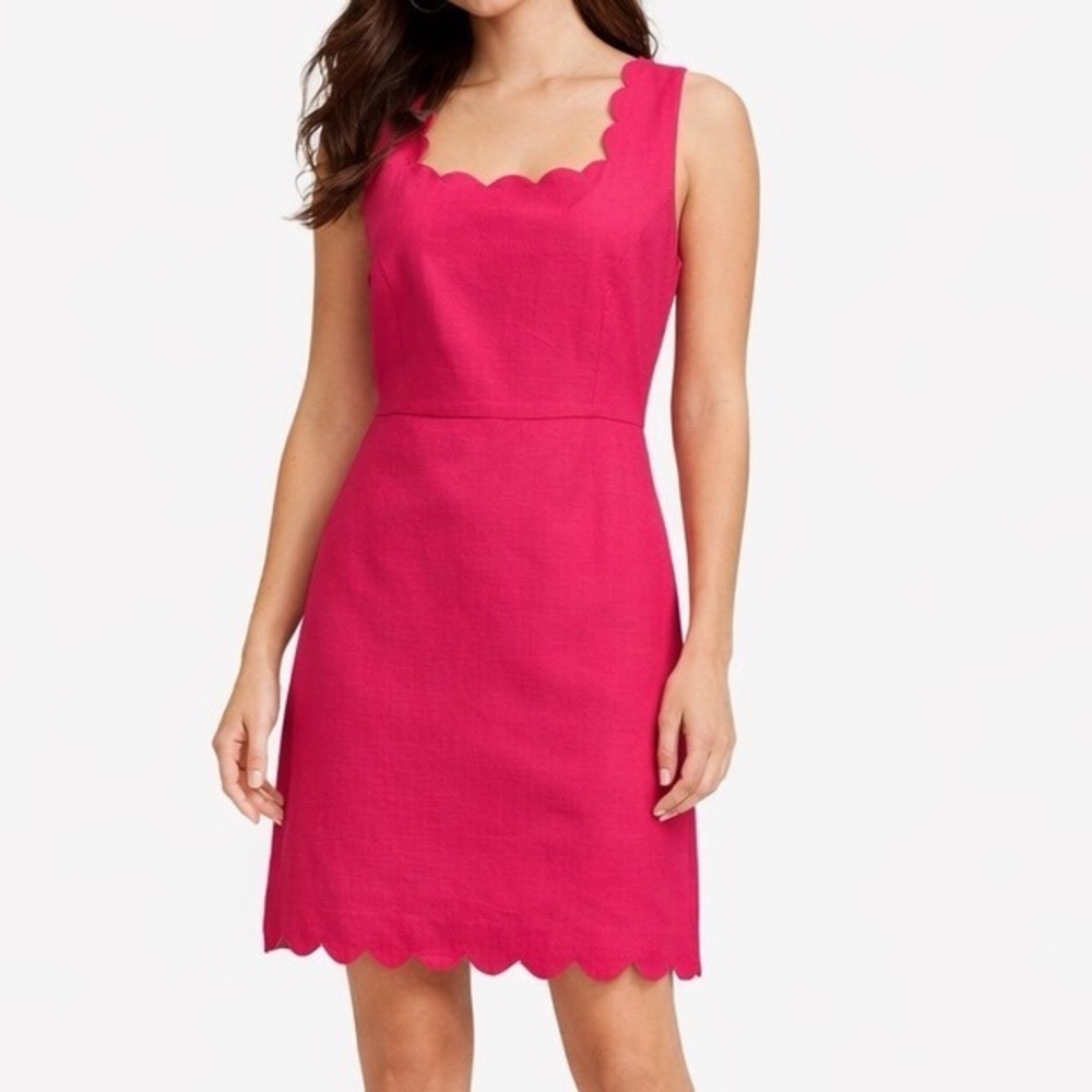 J.‎ Crew Scalloped Basketweave Square Neck Sheath Dress Pink Sz 10 Formal Career